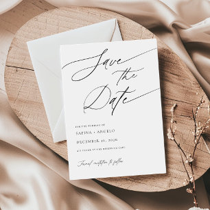 Reserve A Data Casamento Clássico Branco e Preto de Script Elegan