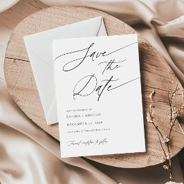 Reserve A Data Casamento Clássico Branco e Preto de Script Elegan