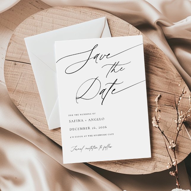 Reserve A Data Casamento Clássico Branco e Preto de Script Elegan (Criador carregado)