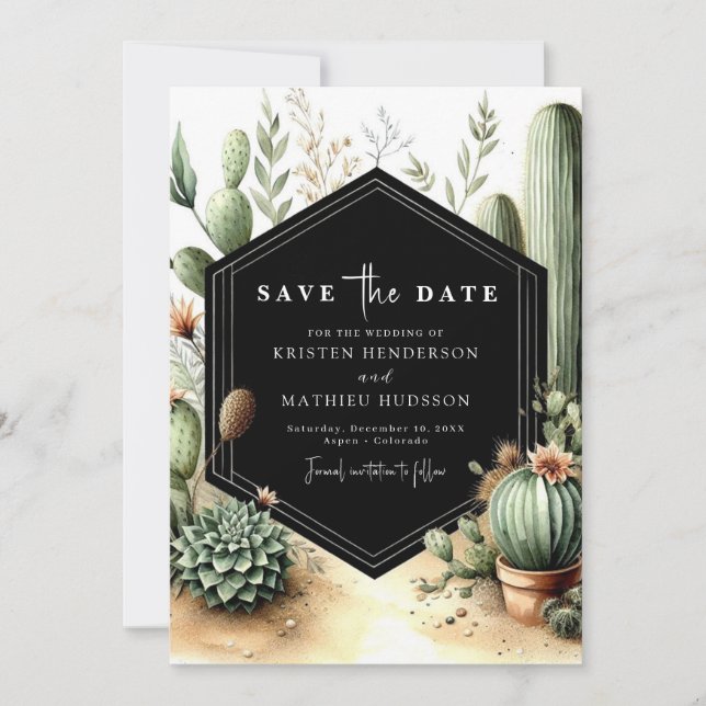 Reserve A Data Casamento Clássico Cactus Watercolor (Frente)