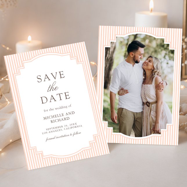Reserve A Data Casamento Clássico com Foto em Listras de Pastel P (Criador carregado)