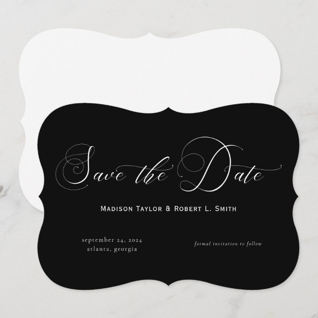 Reserve A Data Casamento Clássico de Caligrafia Negra Solida (Frente/Verso)