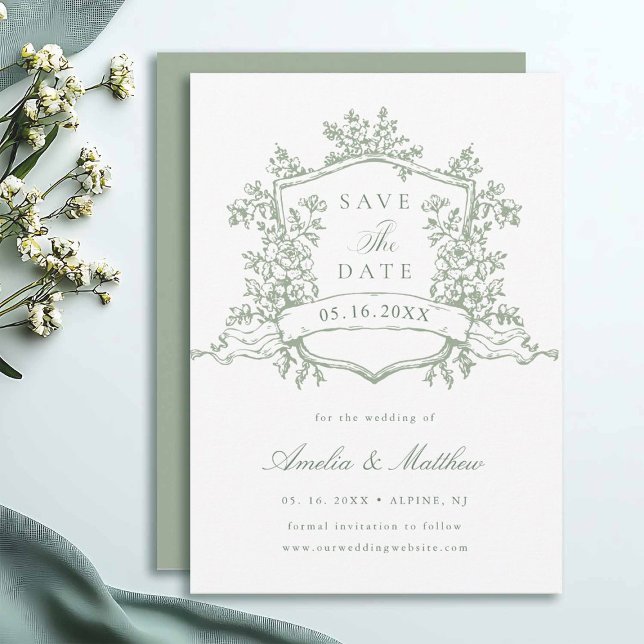 Reserve A Data Casamento Clássico de Crest Floral de Sage Green (Criador carregado)