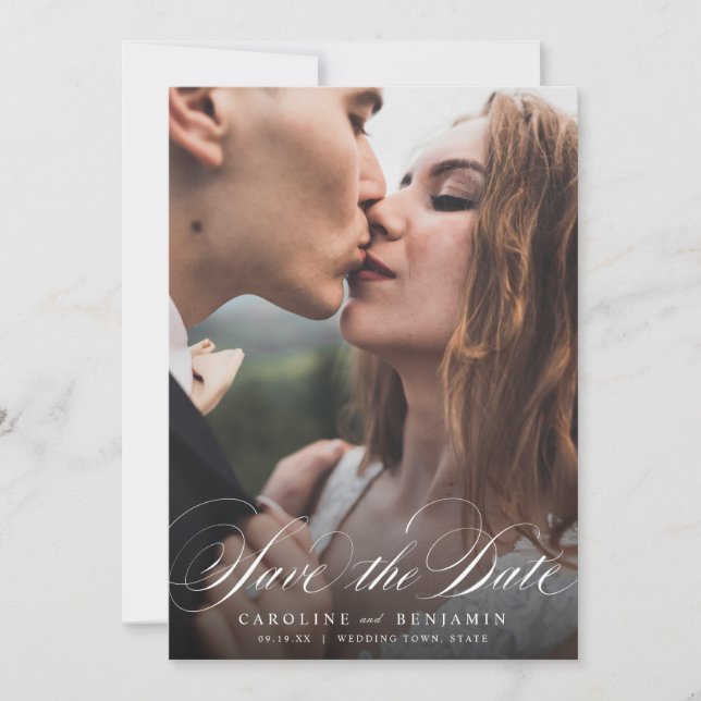 Reserve A Data Casamento clássico de fotos de caligrafia salvar d (Frente)