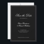 Reserve A Data Casamento Clássico de Fronteira Negra Elegante<br><div class="desc">Apresentando nosso casamento da caligrafia elegante Salve a data: um design clássico, preto e branco que exumenta o charme do eterno. Com a intrincada caligrafia e um monograma personalizado no verso, essa salva capta a essência do romance e da sofisticação. Simples mas cativante, ele dá o tom perfeito para seu...</div>