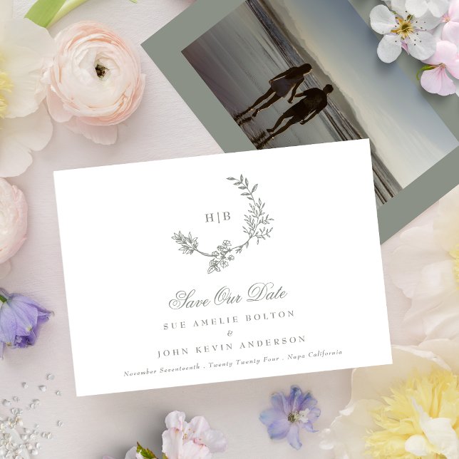 Reserve A Data Casamento Clássico de Monograma Verde de Sage (Criador carregado)