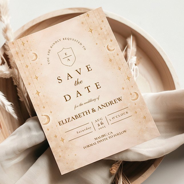 Reserve A Data Casamento Clássico Dourado ao Luar (Criador carregado)