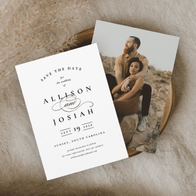 Reserve A Data Casamento Clássico Elegante Preto e Branco (Criador carregado)