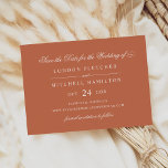 Reserve A Data Casamento Clássico Elegante Terracotta Orange<br><div class="desc">Casamento de laranja formal do terracotta salve a design do cartão de data com uma bela tipografia que combina um tradicional roteiro de caligrafia florescente com a letra clássica do bloco. O texto personalizado pode ser totalmente personalizado para o dia do seu casamento. Por favor, compre nossa Coleção de Casamentos...</div>