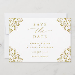Reserve A Data Casamento Clássico Elegante Vintage Dourado