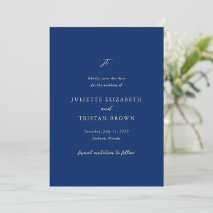 Reserve A Data Casamento Clássico em Azul Marinho e Creme