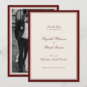 Reserve A Data Casamento Clássico Formal de Vinho Tinto Profundo