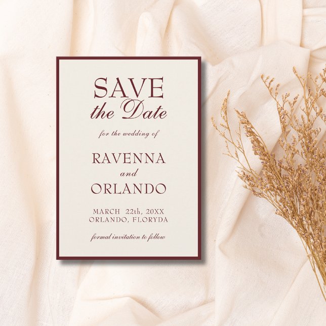 Reserve A Data Casamento Clássico Luxo em Creme Borgonha (Criador carregado)