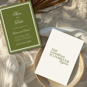 Reserve A Data Casamento Clássico Minimalista em Oliva Elegante