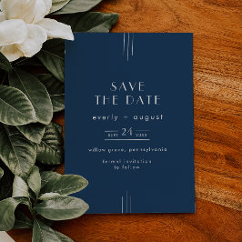 Reserve A Data Casamento Clássico Moderno Art Déco Azul Marinho E