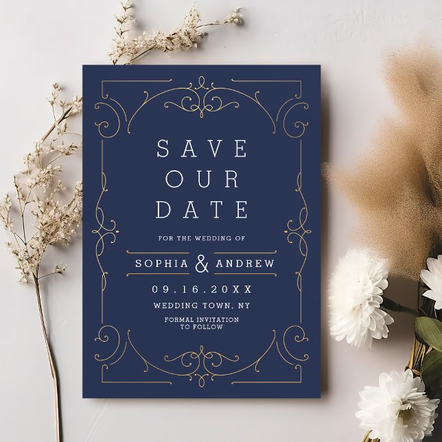 Reserve A Data Casamento clássico moderno elegante da marinha sal (Navy elegant modern classic vintage wedding invitation)