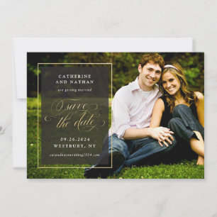 Reserve A Data Casamento Clássico Ouro e Preto Elegante Rascunho