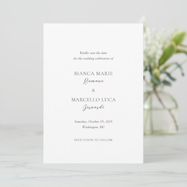 Reserve A Data Casamento Clássico Preto e Branco Atemporal (Em pé/Frente)