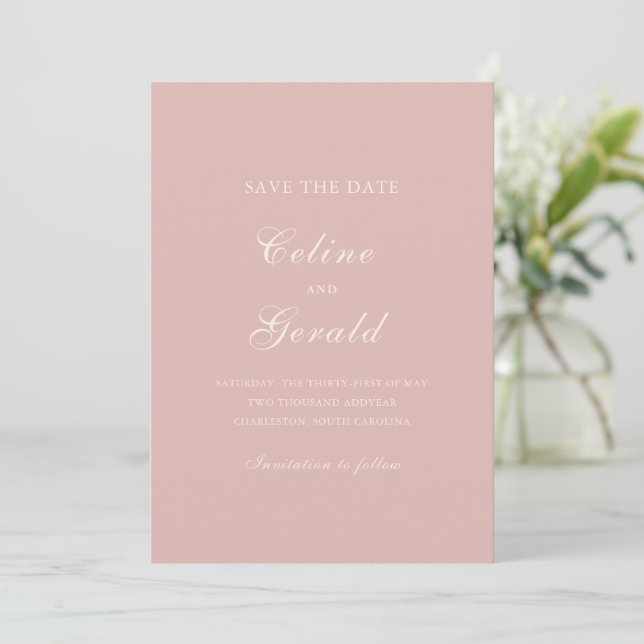 Reserve A Data Casamento Clássico Rosa Elegante (Em pé/Frente)
