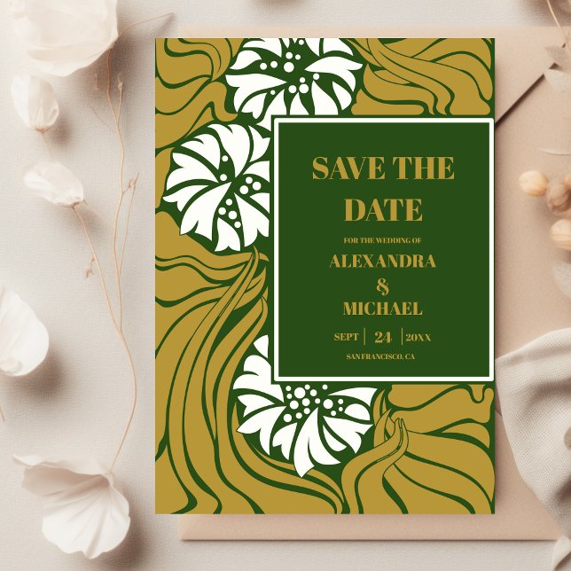 Reserve A Data Casamento Clássico Verde Art Nouveau (Criador carregado)