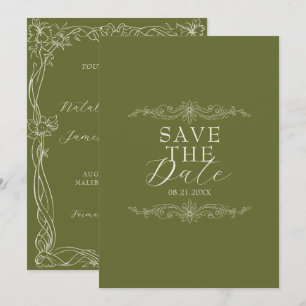 Reserve A Data Casamento Clássico Verde Oliva Romântico Dinheiro 