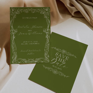 Reserve A Data Casamento Clássico Verde Oliva Romântico Dinheiro