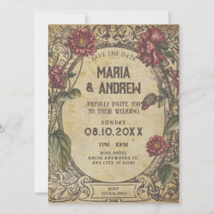 Reserve A Data Casamento Clássico Vintage Gótico Marrom
