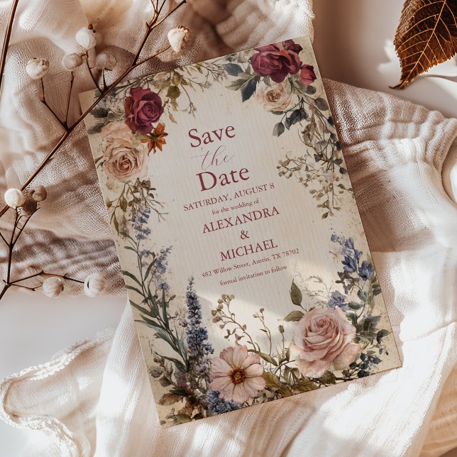 Reserve A Data Casamento Clássico Vitoriano Real Floral (Criador carregado)