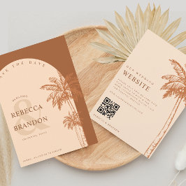 Reserve A Data Casamento Código QR Boho Praia Palmeira Terracota