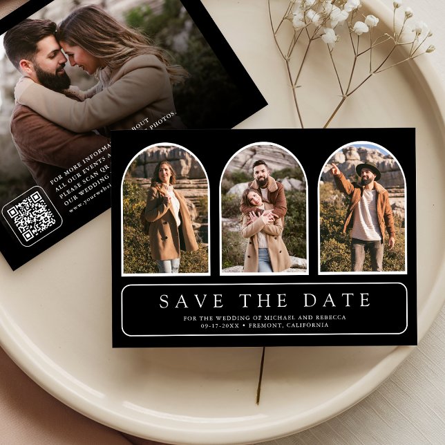 Reserve A Data Casamento Código QR Colagem de Fotos Arco Minimali (Criador carregado)