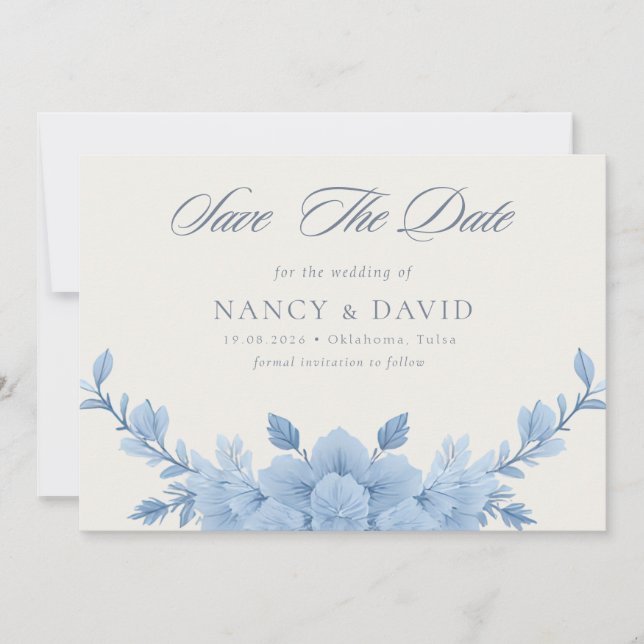 Reserve A Data Casamento Código Qr Floral Azul Empoeirado  (Frente)