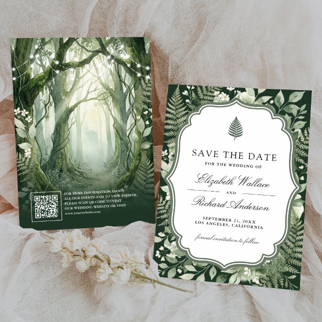 Reserve A Data Casamento Código QR Floresta Encantada Aquarela (Criador carregado)