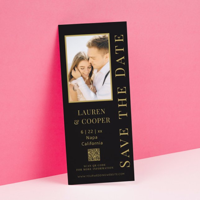 Reserve A Data Casamento Código QR Foto Dourado Preto Moderno (Criador carregado)