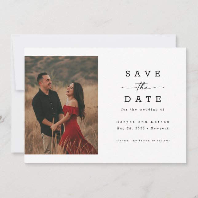 Reserve A Data Casamento Código QR Foto Script Elegante (Frente)
