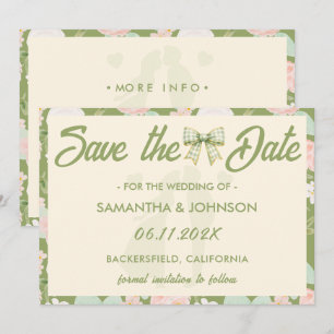Reserve A Data Casamento Código QR Laço Xadrez Verde Flor Silvest