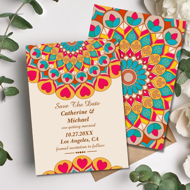 Reserve A Data Casamento Colorido de Mandala Bold & Bright (Criador carregado)