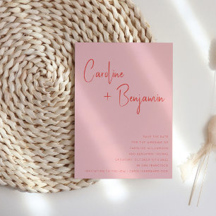 Reserve A Data Casamento Colorido de Script Vermelho Cor-de-Rosa 