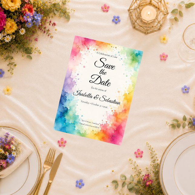 Reserve A Data Casamento Colorido em Aquarela (Criador carregado)