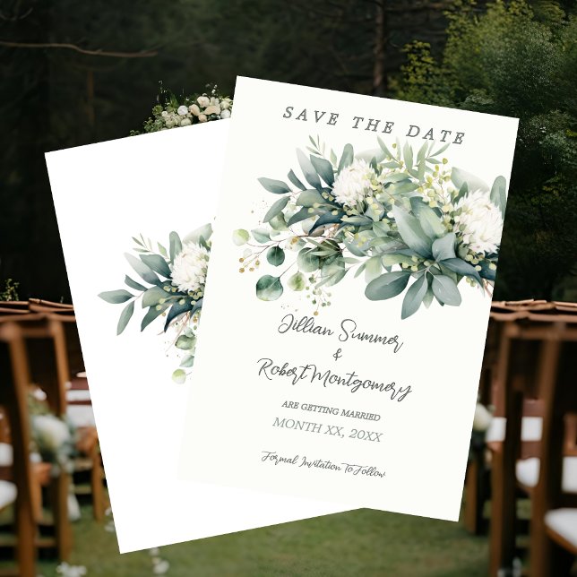 Reserve A Data Casamento com Acento Dourado e Verde Flora Suave (Soft Floral Greenery Gold Accent Wedding Save The Date)