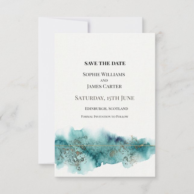 Reserve A Data Casamento com Aquarela Azul (Frente)