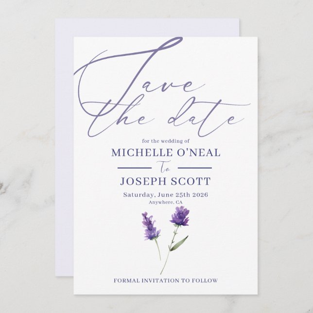 Reserve A Data Casamento com Aquarela Elegante Lavanda Bliss (Frente/Verso)