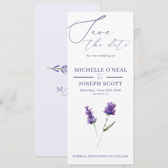 Reserve A Data Casamento com Aquarela Elegante Lavanda Bliss (Frente/Verso)