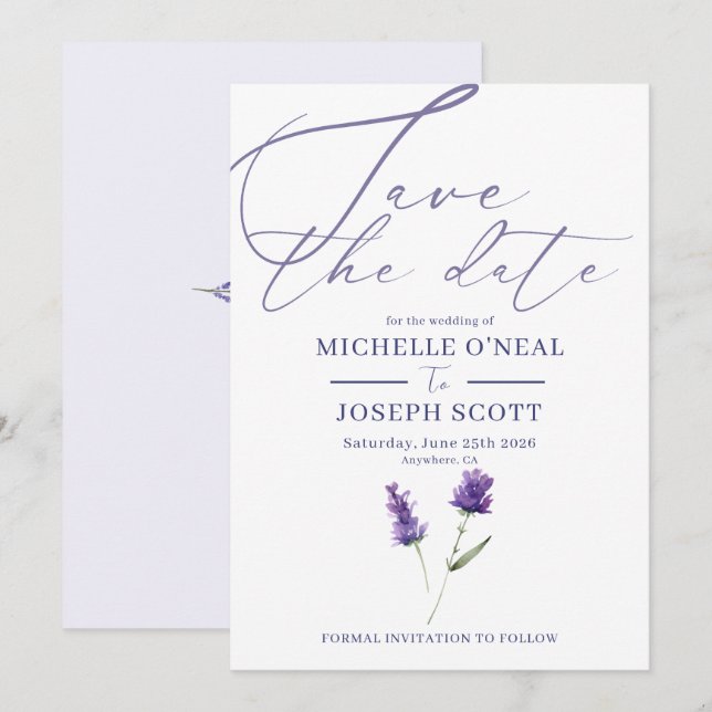 Reserve A Data Casamento com Aquarela Elegante Lavender Bliss (Frente/Verso)
