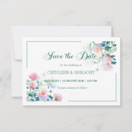 Reserve A Data Casamento com Aquarela Elegante Rosa e Verde