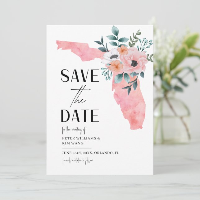 Reserve A Data Casamento com Aquarela Floral na Flórida (Em pé/Frente)