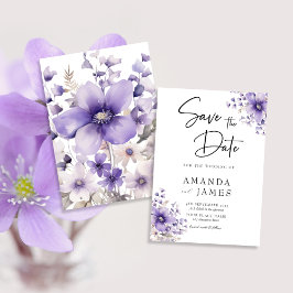 Reserve A Data Casamento com Aquarela Floral Roxa