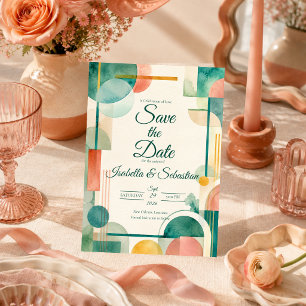 Reserve A Data Casamento com Aquarela Geométrica Moderna