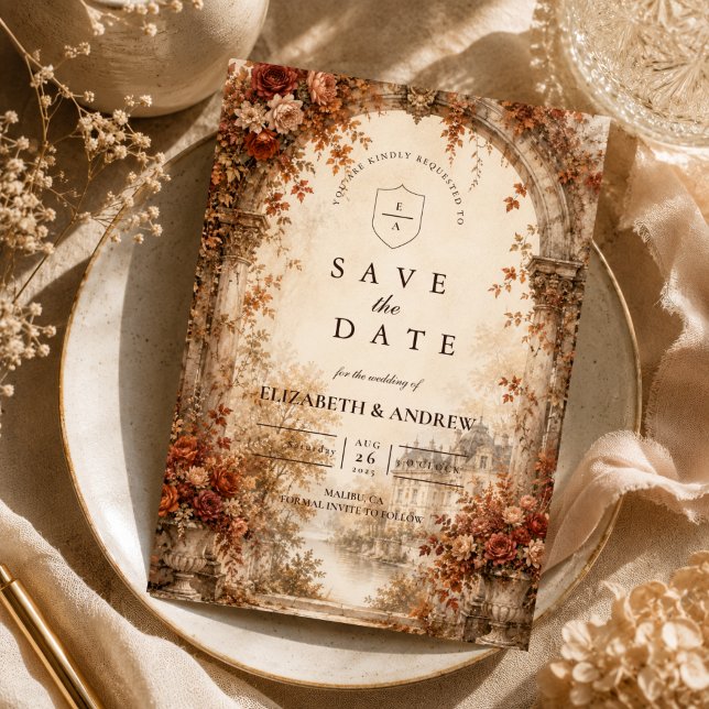 Reserve A Data Casamento com Arco de Outono Elegante (Criador carregado)