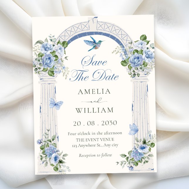 Reserve A Data Casamento com arco floral azul (Criador carregado)