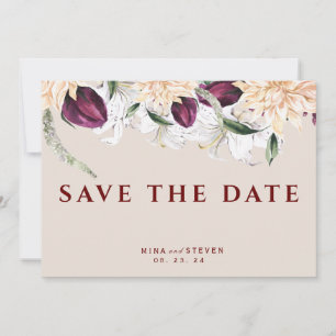 Reserve A Data casamento com arranjo floral vermelho e branco bot